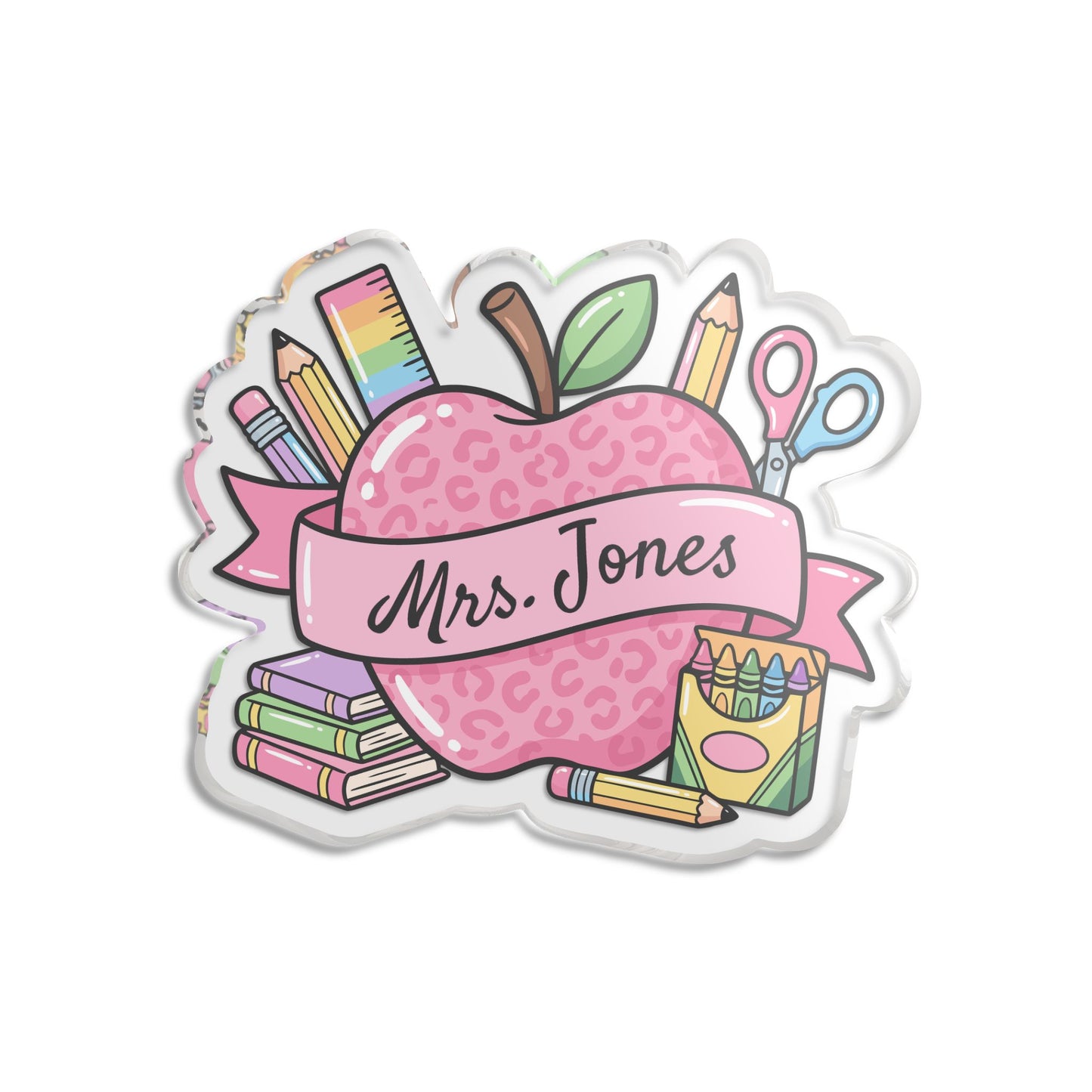 Personalized Teacher Apple Acrylic Sign | Custom Name School Supplies Design