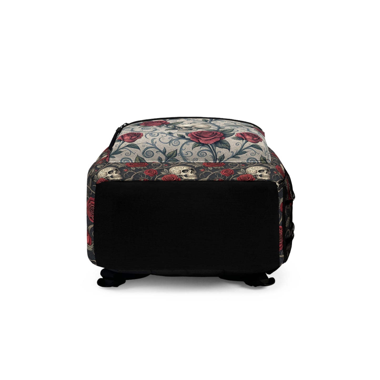 Skull and Red Roses Backpack | Gothic Floral Skull Pattern