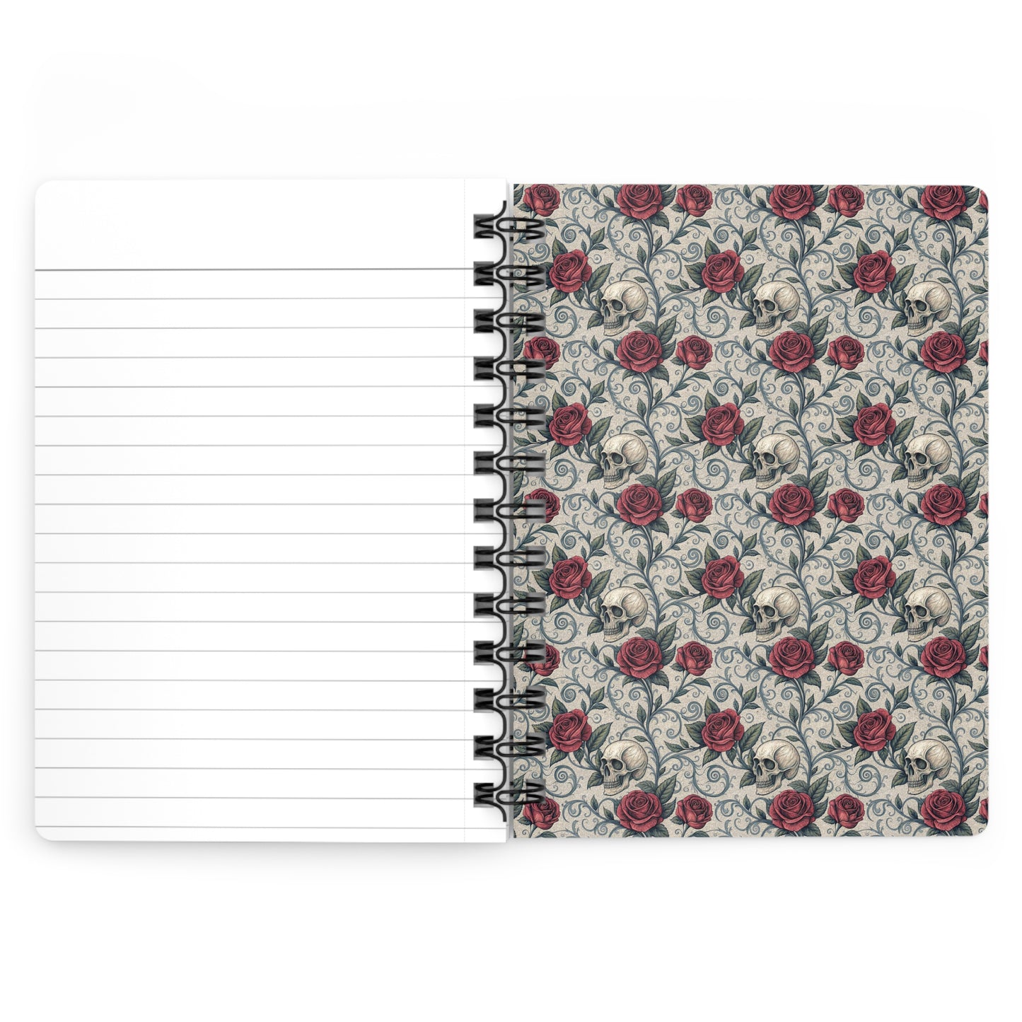 Skull and Red Roses Spiral Bound Journal | Gothic Floral Notebook