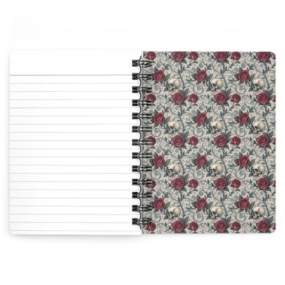 Skull and Red Roses Spiral Bound Journal | Gothic Floral Notebook