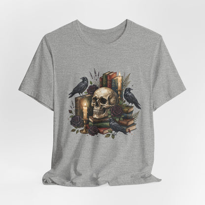 Skull and Ravens with Books Tee | Candlelit Gothic Skull T-Shirt