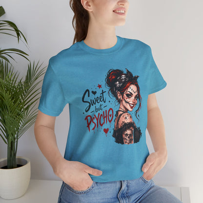 Sweet but Psycho Girl Portrait T-Shirt | Gothic Pinup Skull Art