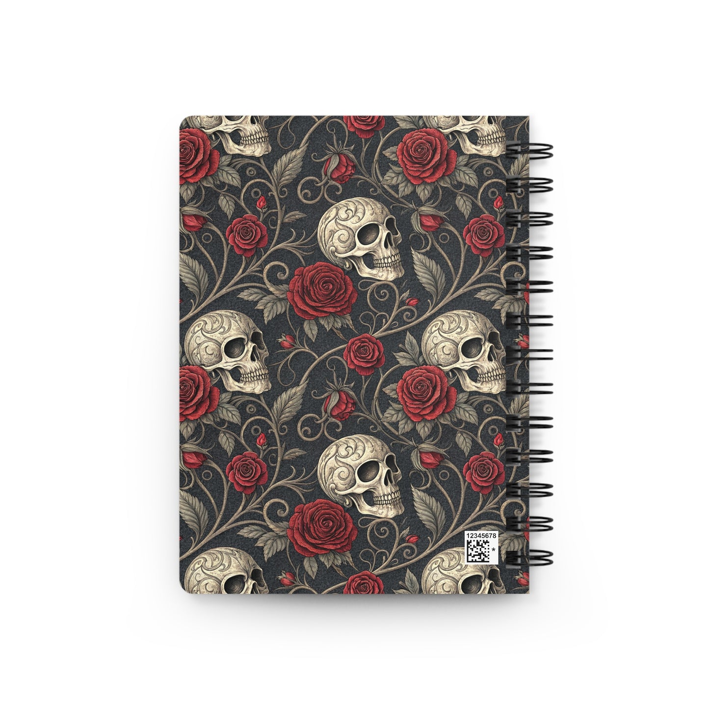 Skull and Red Roses Spiral Bound Journal | Gothic Floral Notebook