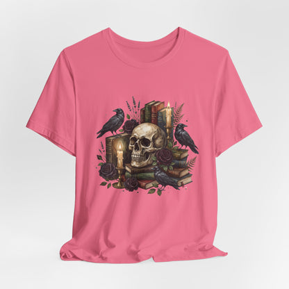 Skull and Ravens with Books Tee | Candlelit Gothic Skull T-Shirt
