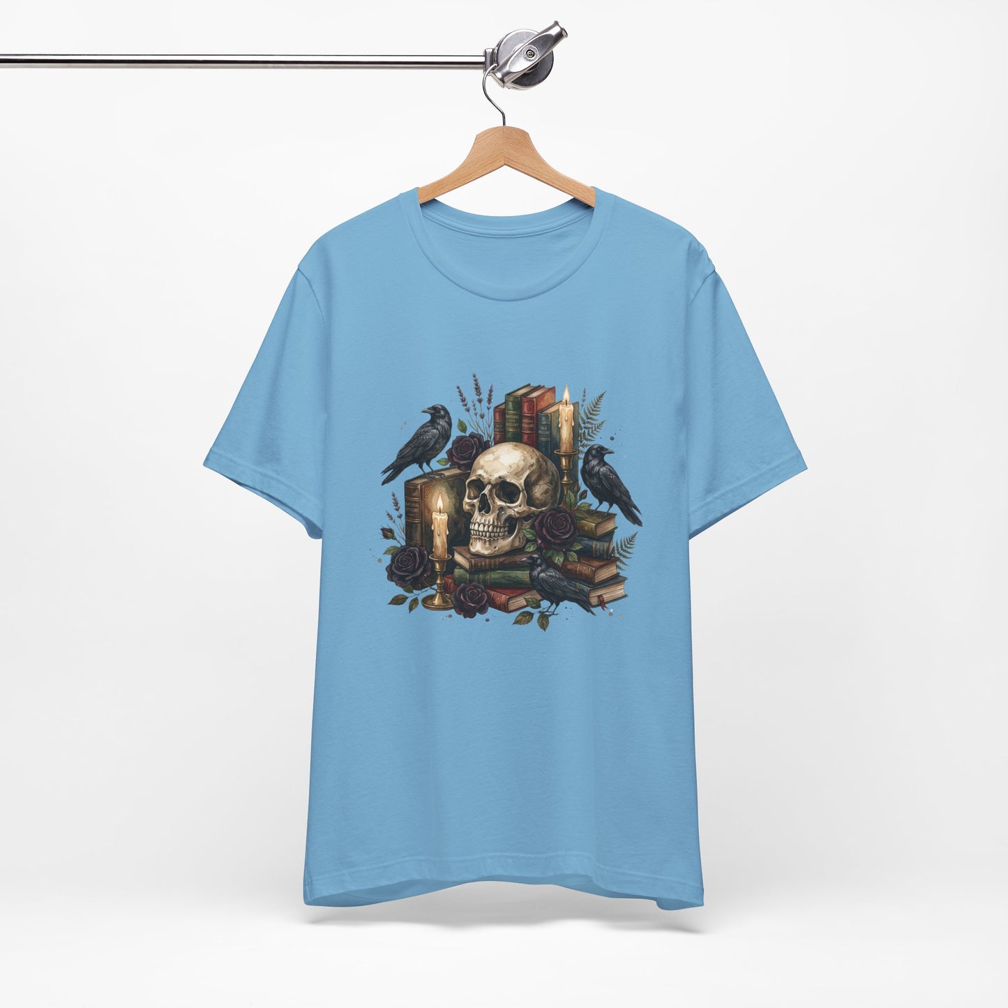 Skull and Ravens with Books Tee | Candlelit Gothic Skull T-Shirt