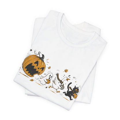 Vintage Style Halloween Pumpkin Ghosts Cats T-Shirt | Spooky Autumn Tee