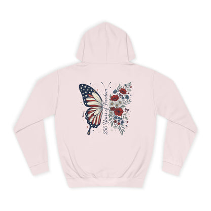 Butterfly Flag Hoodie — American Stars & Floral Back Graphic