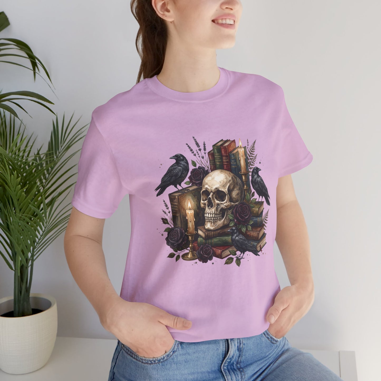 Skull and Ravens with Books Tee | Candlelit Gothic Skull T-Shirt