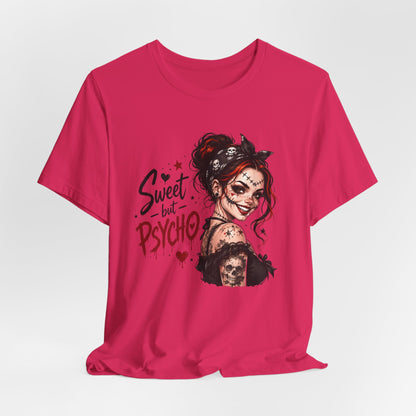 Sweet but Psycho Girl Portrait T-Shirt | Gothic Pinup Skull Art