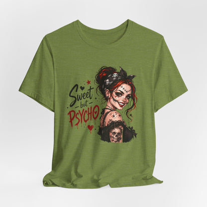 Sweet but Psycho Girl Portrait T-Shirt | Gothic Pinup Skull Art