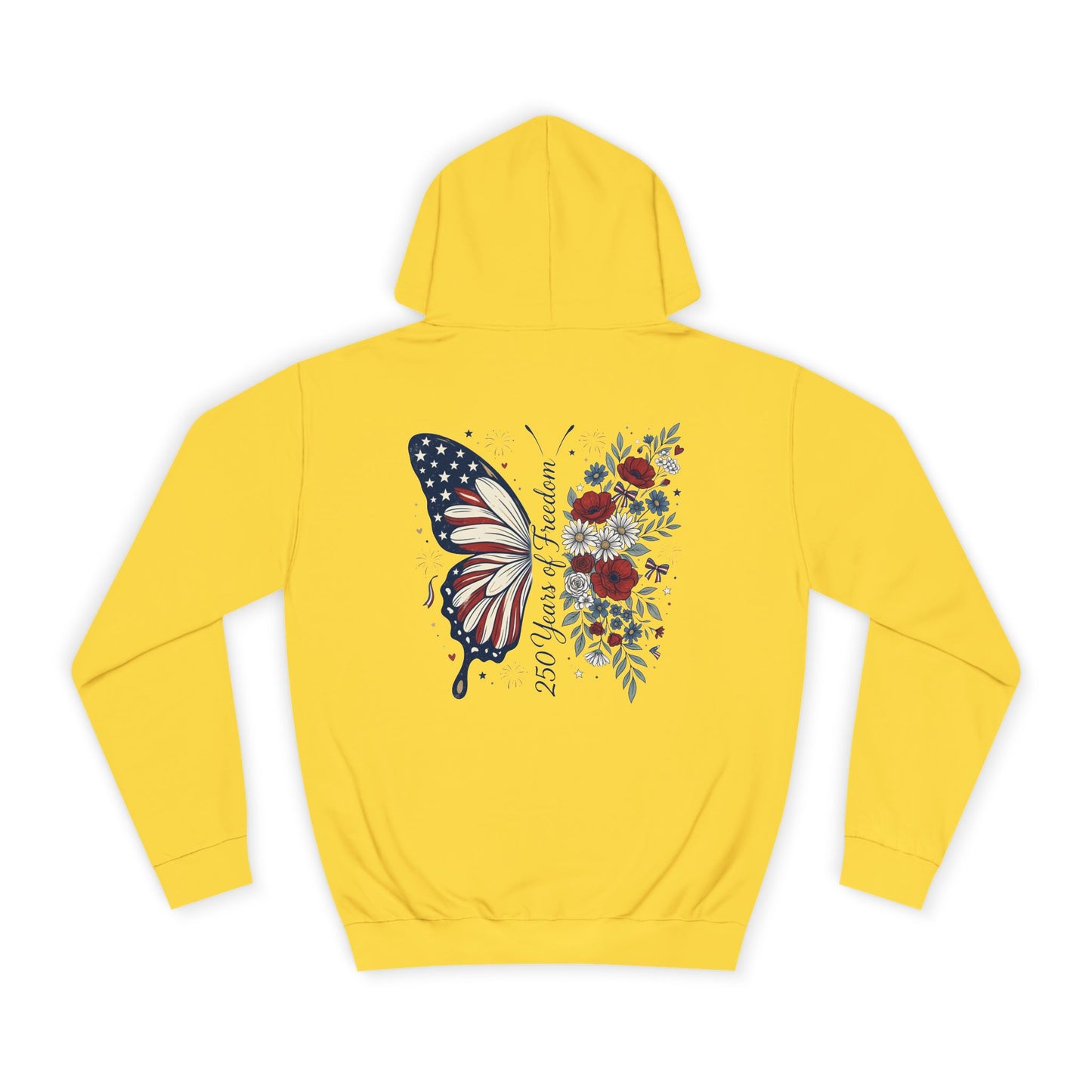 Butterfly Flag Hoodie — American Stars & Floral Back Graphic