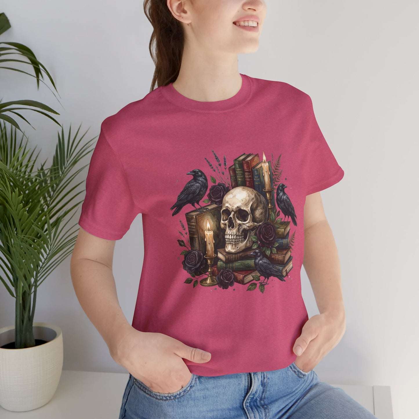 Skull and Ravens with Books Tee | Candlelit Gothic Skull T-Shirt