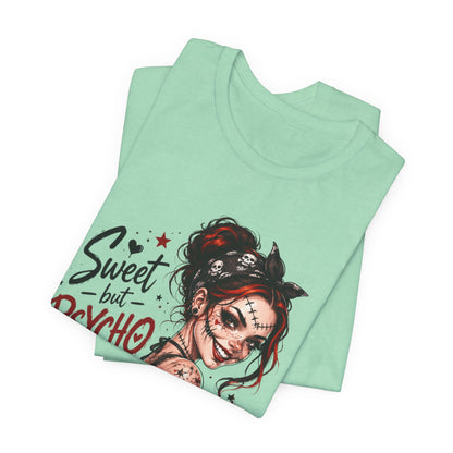 Sweet but Psycho Girl Portrait T-Shirt | Gothic Pinup Skull Art