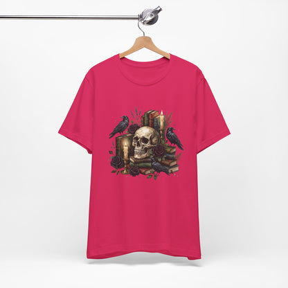 Skull and Ravens with Books Tee | Candlelit Gothic Skull T-Shirt