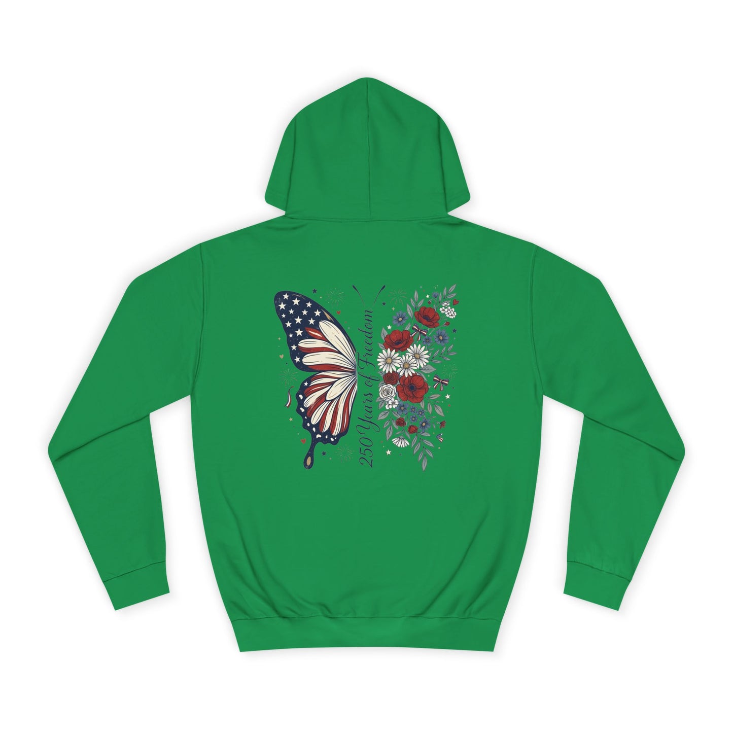 Butterfly Flag Hoodie — American Stars & Floral Back Graphic