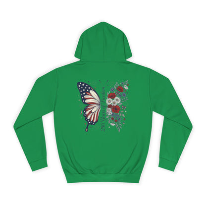 Butterfly Flag Hoodie — American Stars & Floral Back Graphic