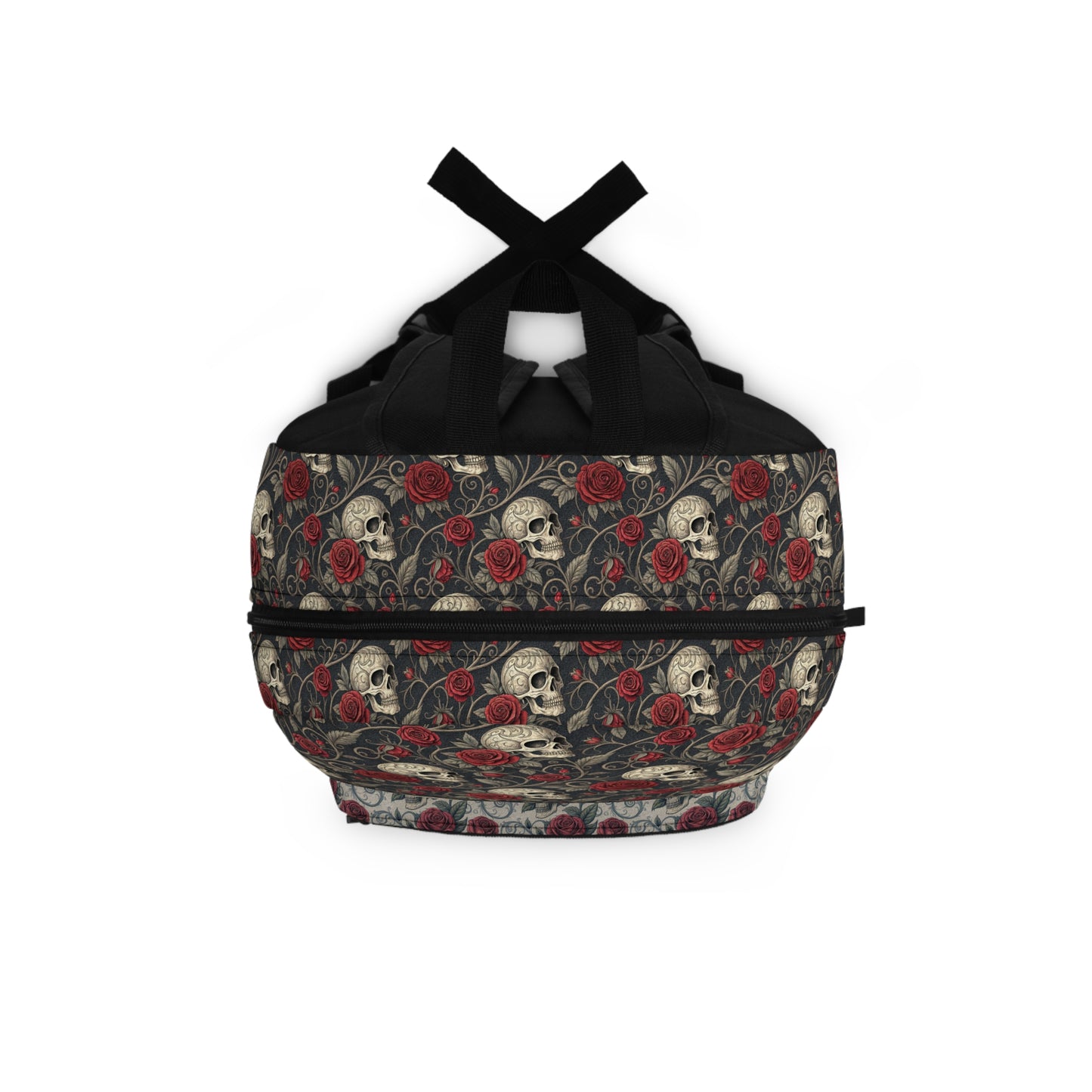 Skull and Red Roses Backpack | Gothic Floral Skull Pattern
