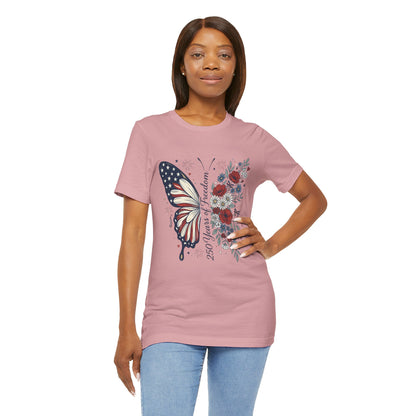 Butterfly Flag T-Shirt – "250 Years of Freedom" Patriotic Floral Tee