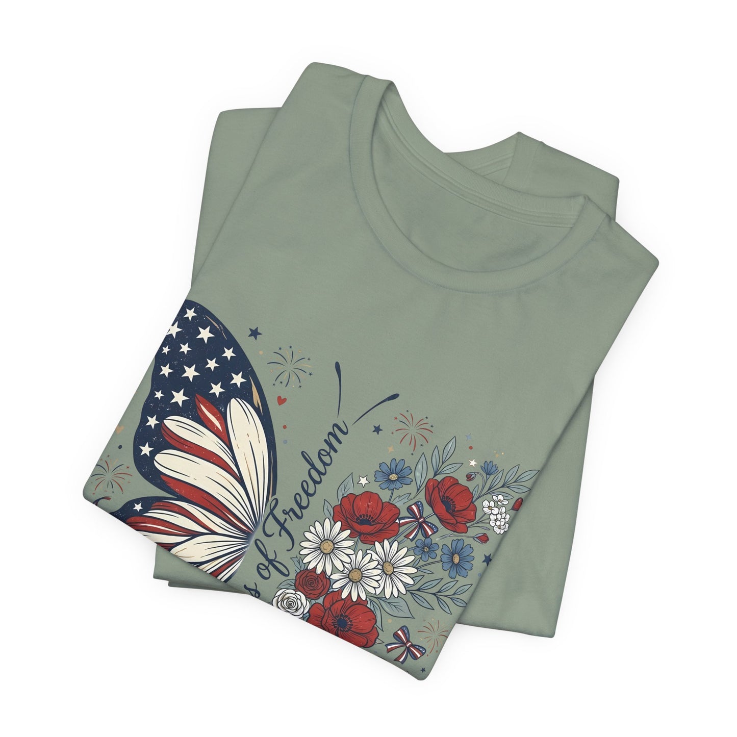 Butterfly Flag T-Shirt – "250 Years of Freedom" Patriotic Floral Tee
