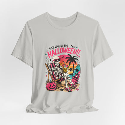 Just Waiting for Halloween Skeleton Beach Scene T-Shirt | Halloween Tee