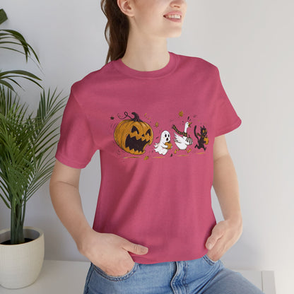 Vintage Style Halloween Pumpkin Ghosts Cats T-Shirt | Spooky Autumn Tee