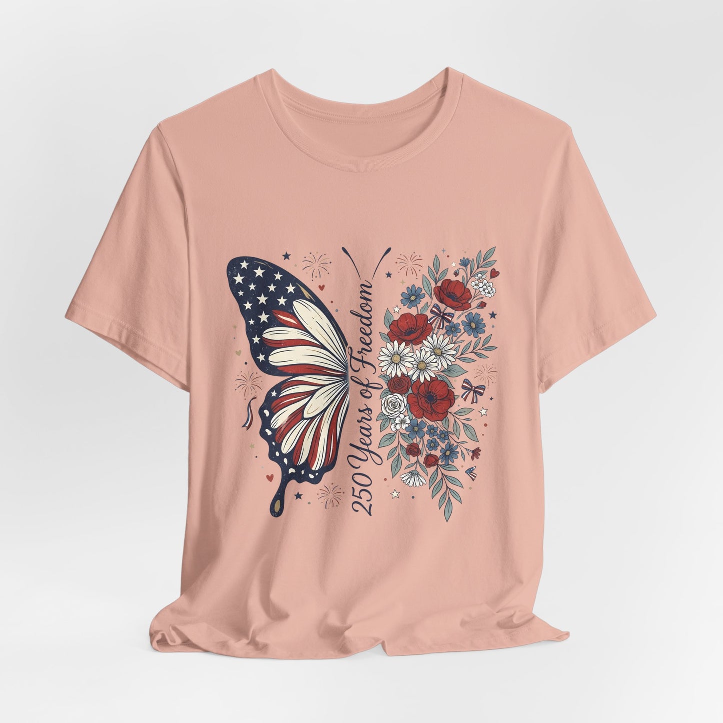 Butterfly Flag T-Shirt – "250 Years of Freedom" Patriotic Floral Tee
