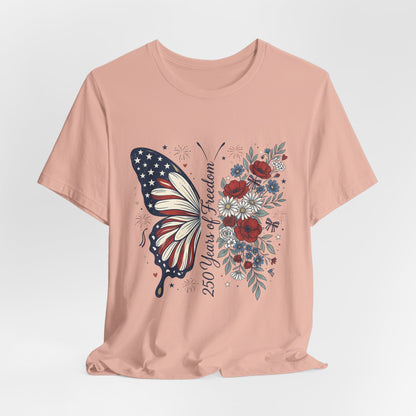 Butterfly Flag T-Shirt – "250 Years of Freedom" Patriotic Floral Tee