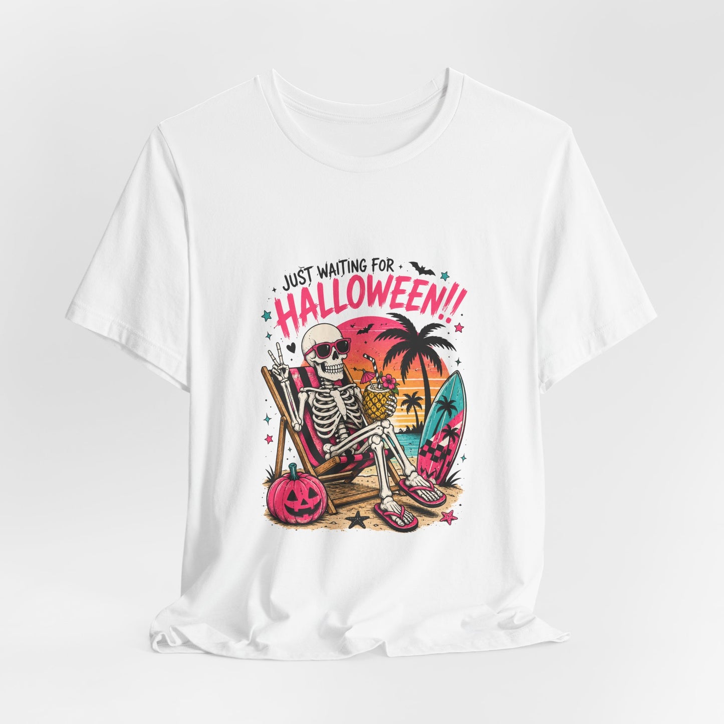 Just Waiting for Halloween Skeleton Beach Scene T-Shirt | Halloween Tee