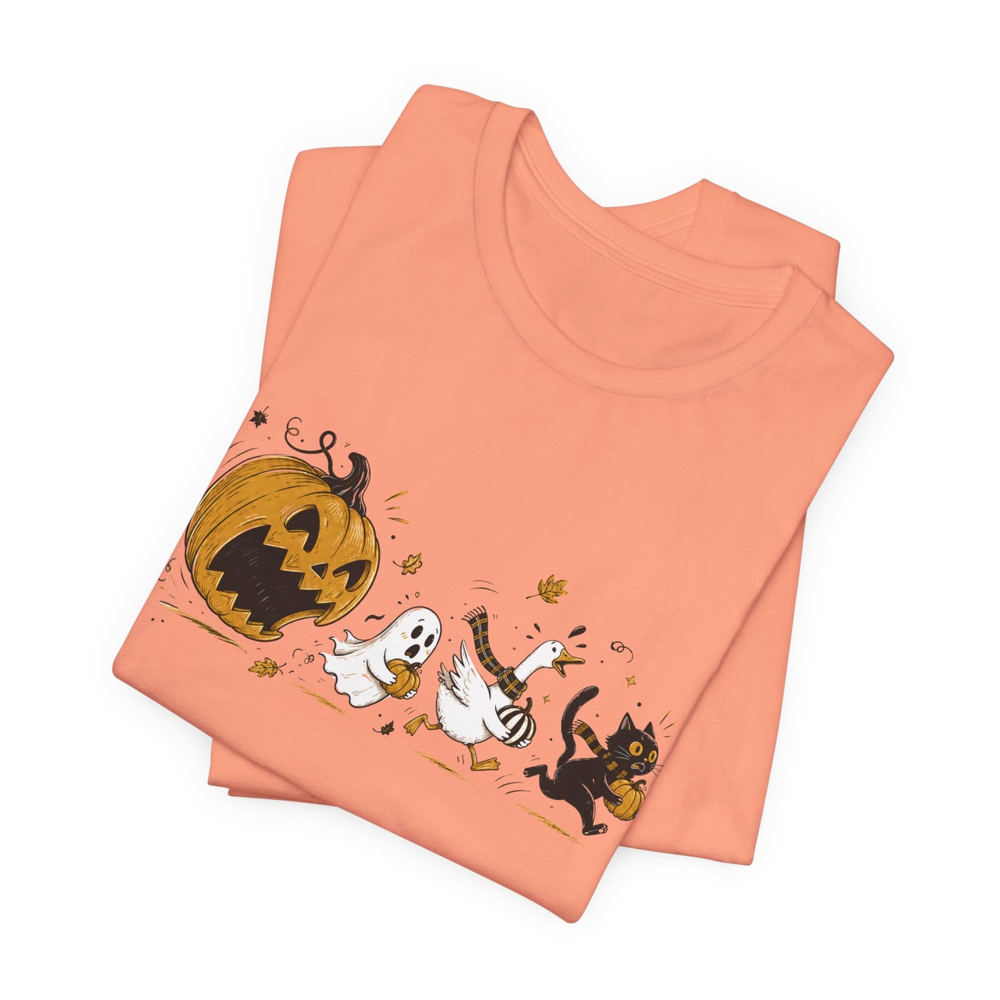 Vintage Style Halloween Pumpkin Ghosts Cats T-Shirt | Spooky Autumn Tee