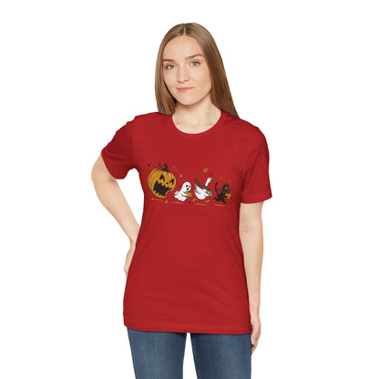 Vintage Style Halloween Pumpkin Ghosts Cats T-Shirt | Spooky Autumn Tee