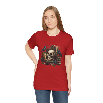 Skull and Ravens with Books Tee | Candlelit Gothic Skull T-Shirt