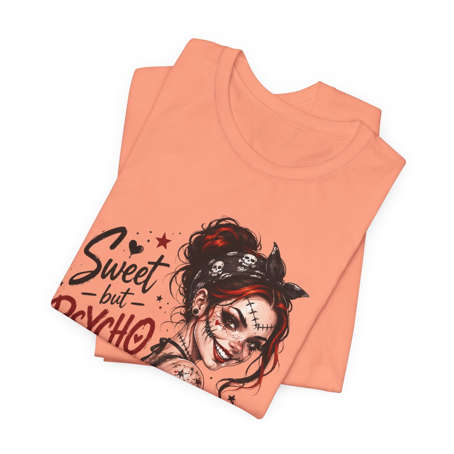 Sweet but Psycho Girl Portrait T-Shirt | Gothic Pinup Skull Art