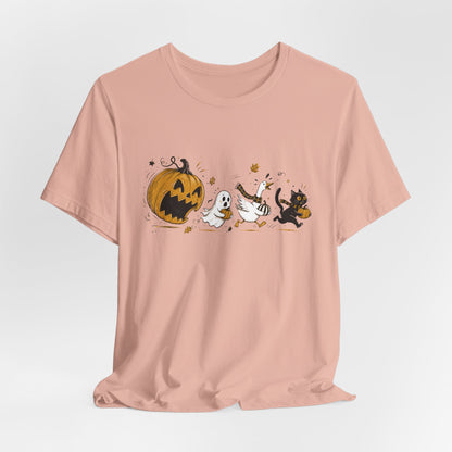 Vintage Style Halloween Pumpkin Ghosts Cats T-Shirt | Spooky Autumn Tee