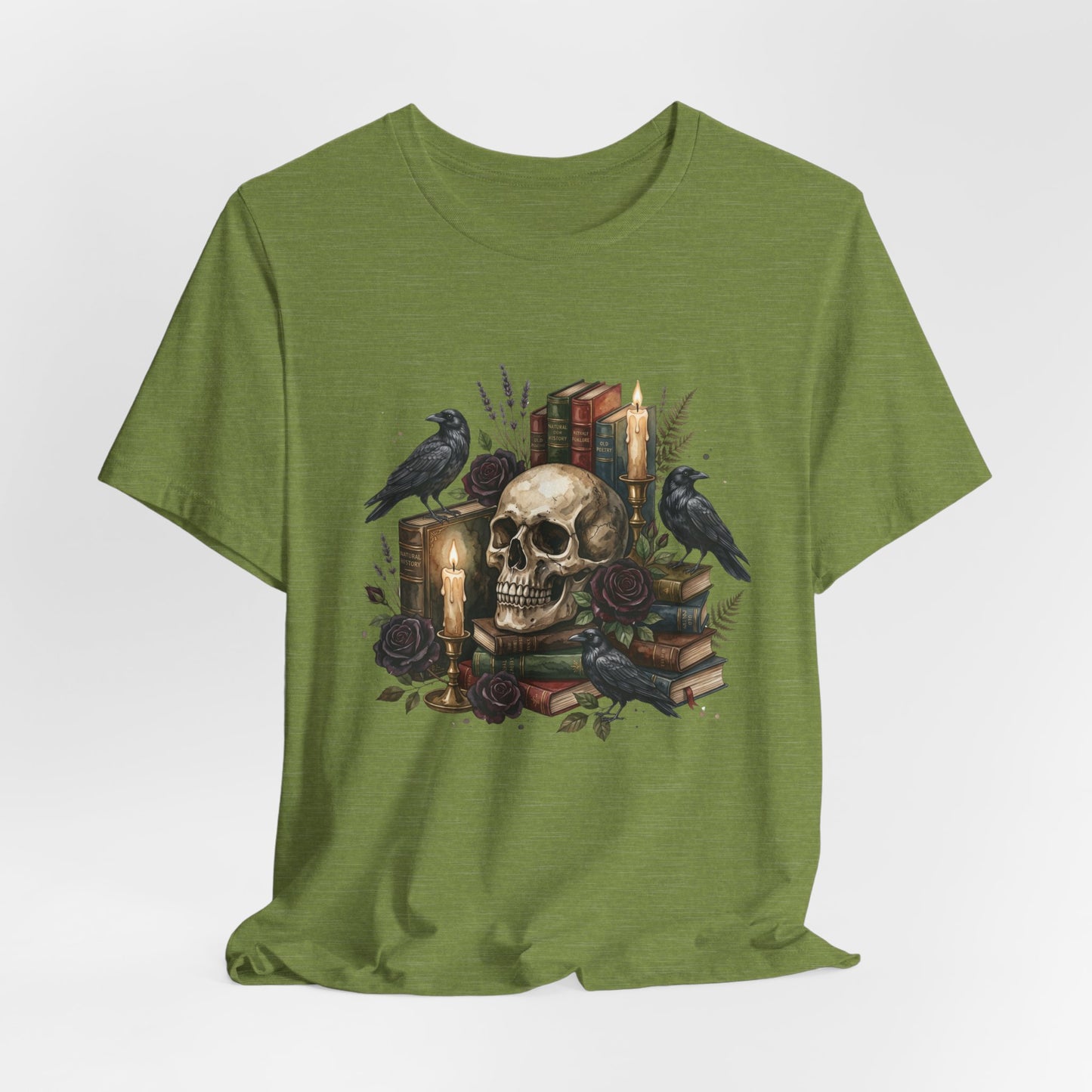 Skull and Ravens with Books Tee | Candlelit Gothic Skull T-Shirt