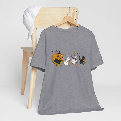 Vintage Style Halloween Pumpkin Ghosts Cats T-Shirt | Spooky Autumn Tee