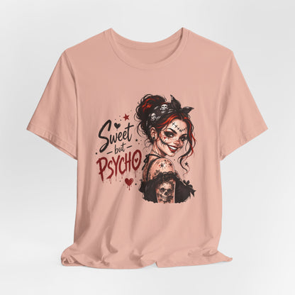 Sweet but Psycho Girl Portrait T-Shirt | Gothic Pinup Skull Art