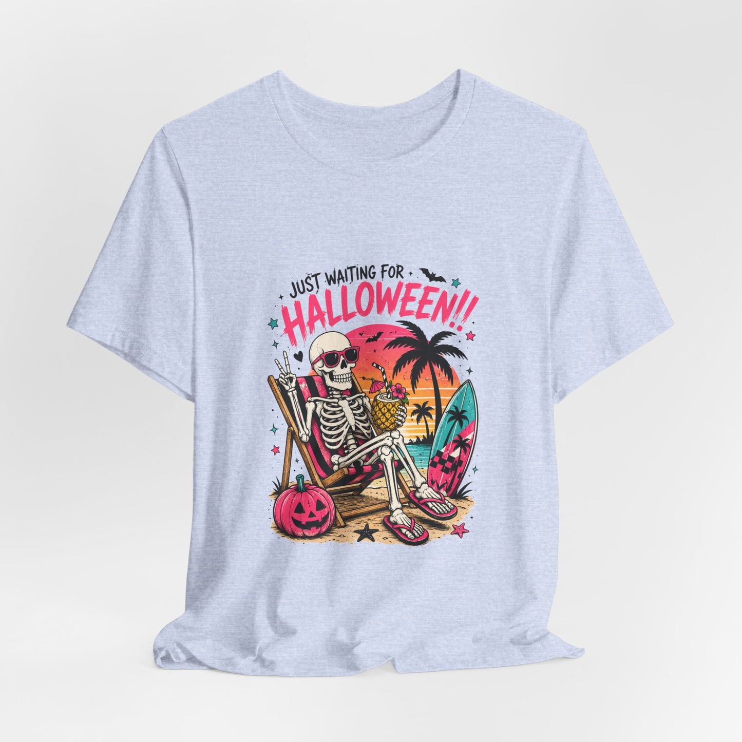 Just Waiting for Halloween Skeleton Beach Scene T-Shirt | Halloween Tee