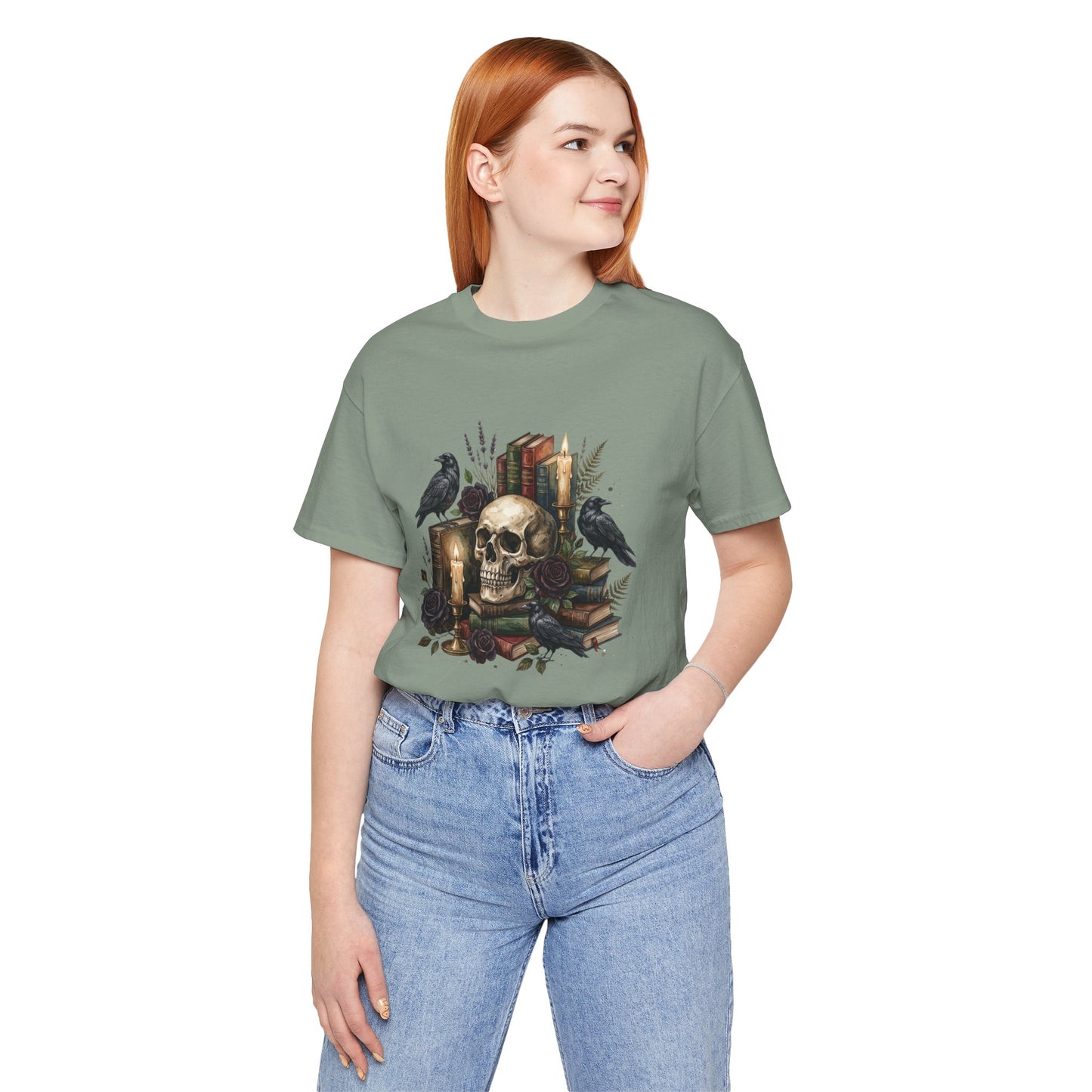 Skull and Ravens with Books Tee | Candlelit Gothic Skull T-Shirt