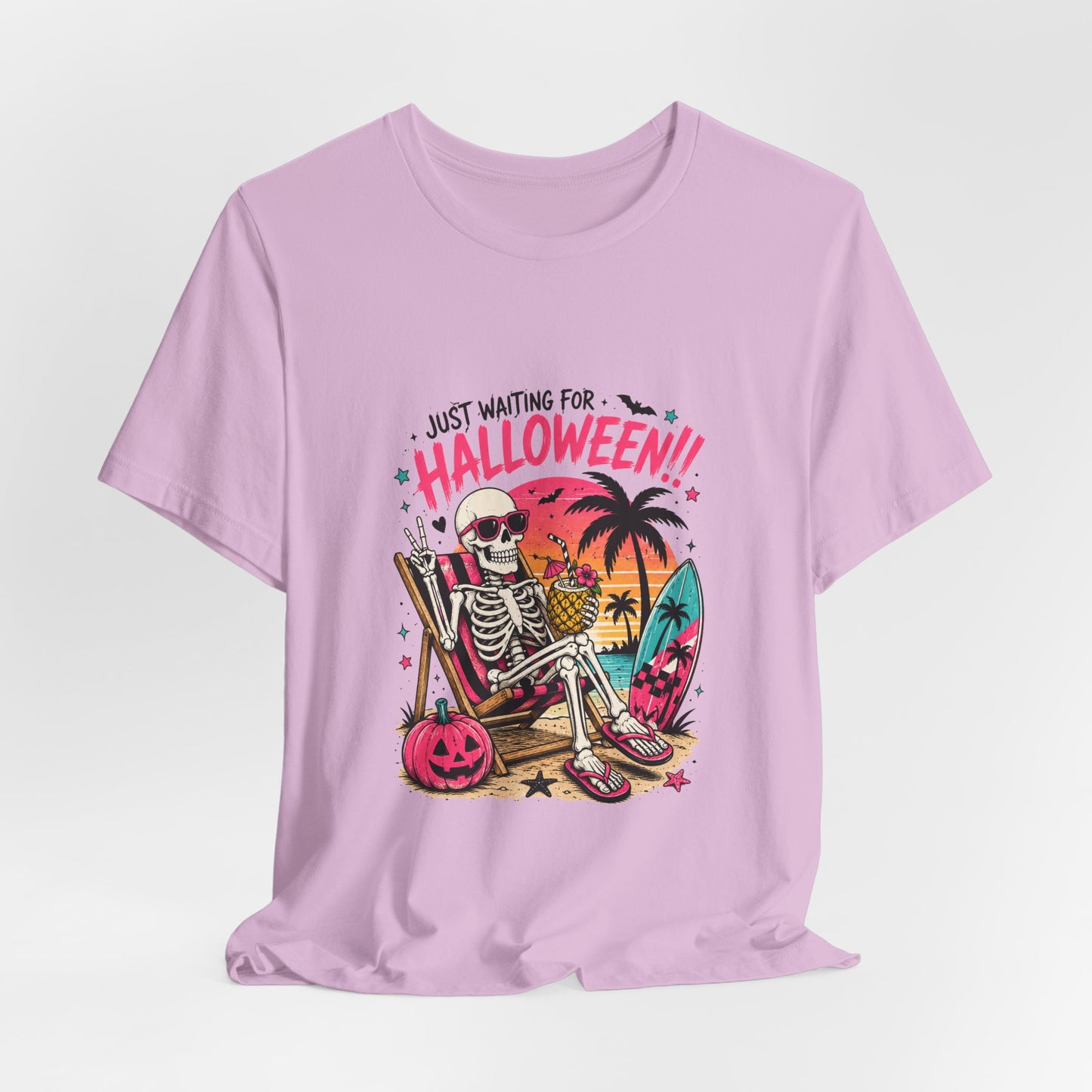 Just Waiting for Halloween Skeleton Beach Scene T-Shirt | Halloween Tee