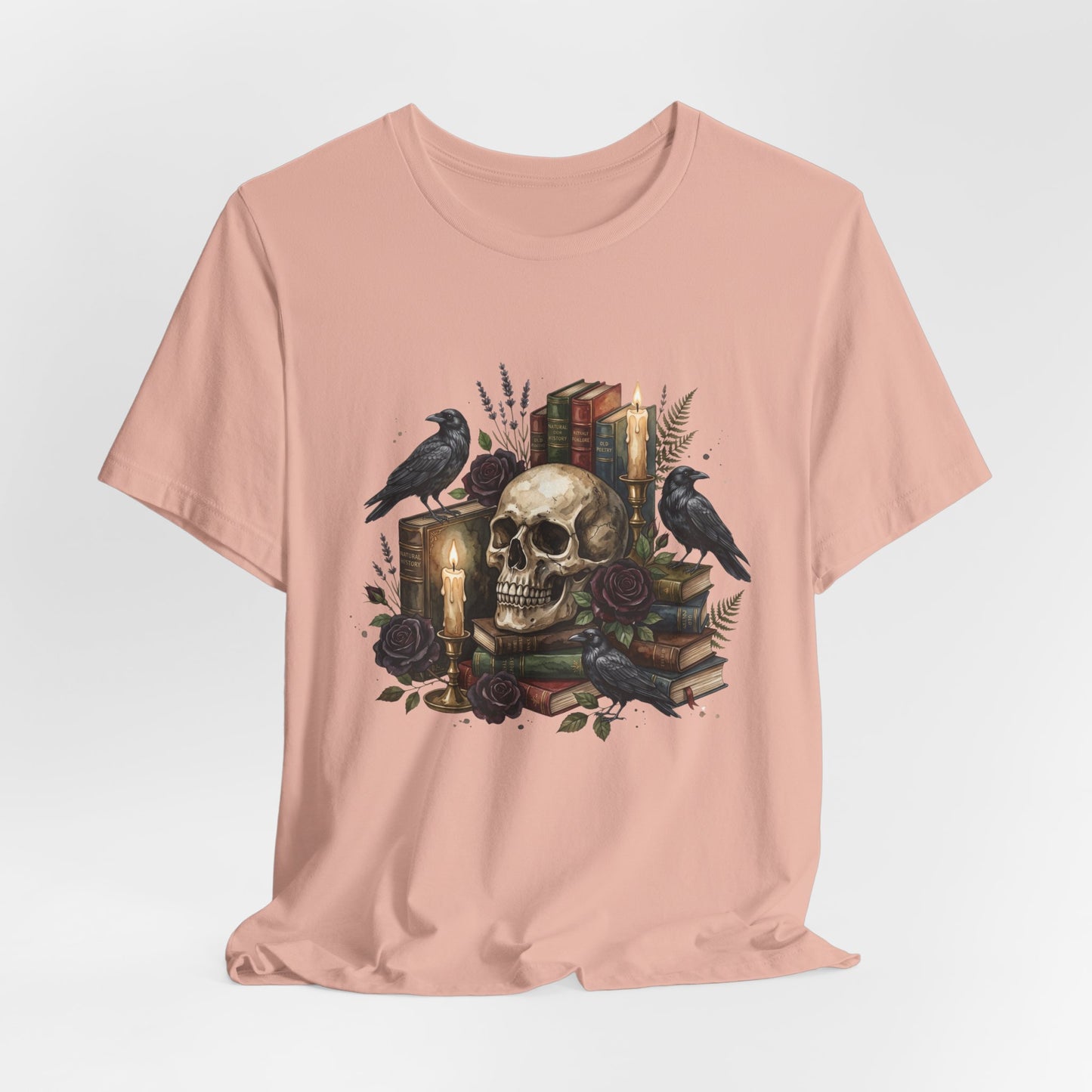 Skull and Ravens with Books Tee | Candlelit Gothic Skull T-Shirt
