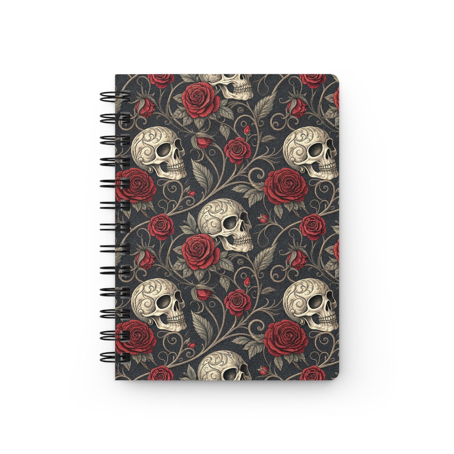 Skull and Red Roses Spiral Bound Journal | Gothic Floral Notebook