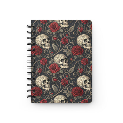 Skull and Red Roses Spiral Bound Journal | Gothic Floral Notebook