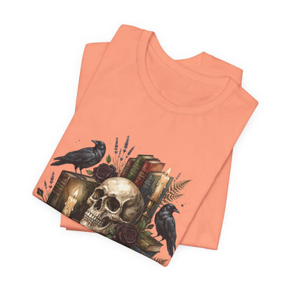 Skull and Ravens with Books Tee | Candlelit Gothic Skull T-Shirt