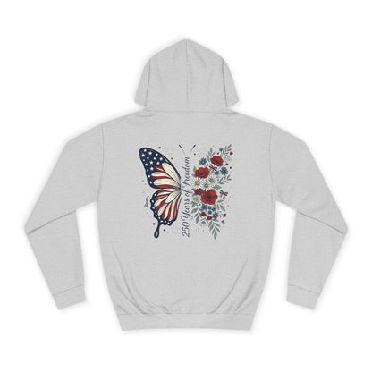 Butterfly Flag Hoodie — American Stars & Floral Back Graphic