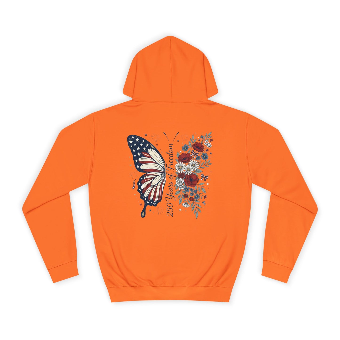Butterfly Flag Hoodie — American Stars & Floral Back Graphic