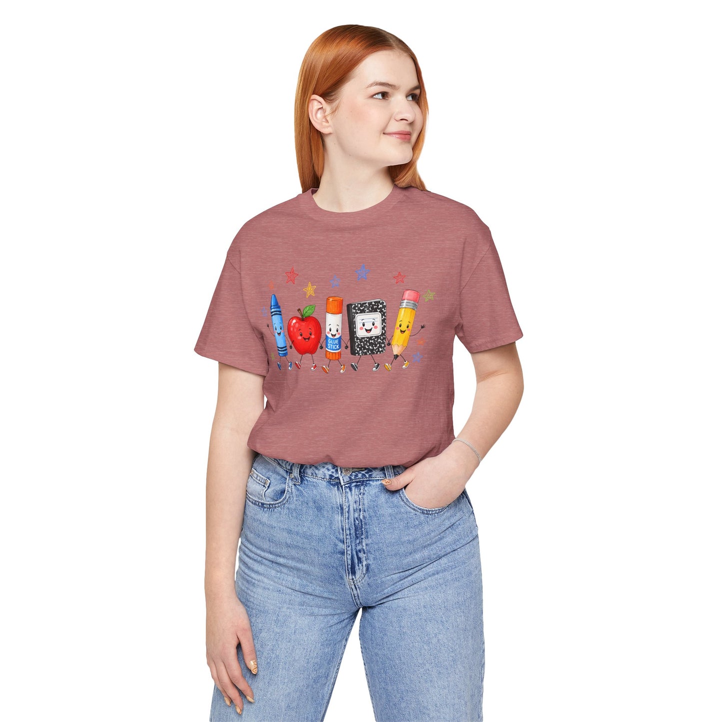 School Supplies Friends T-Shirt | Cute Crayon Apple Glue Pencil Notebook Design