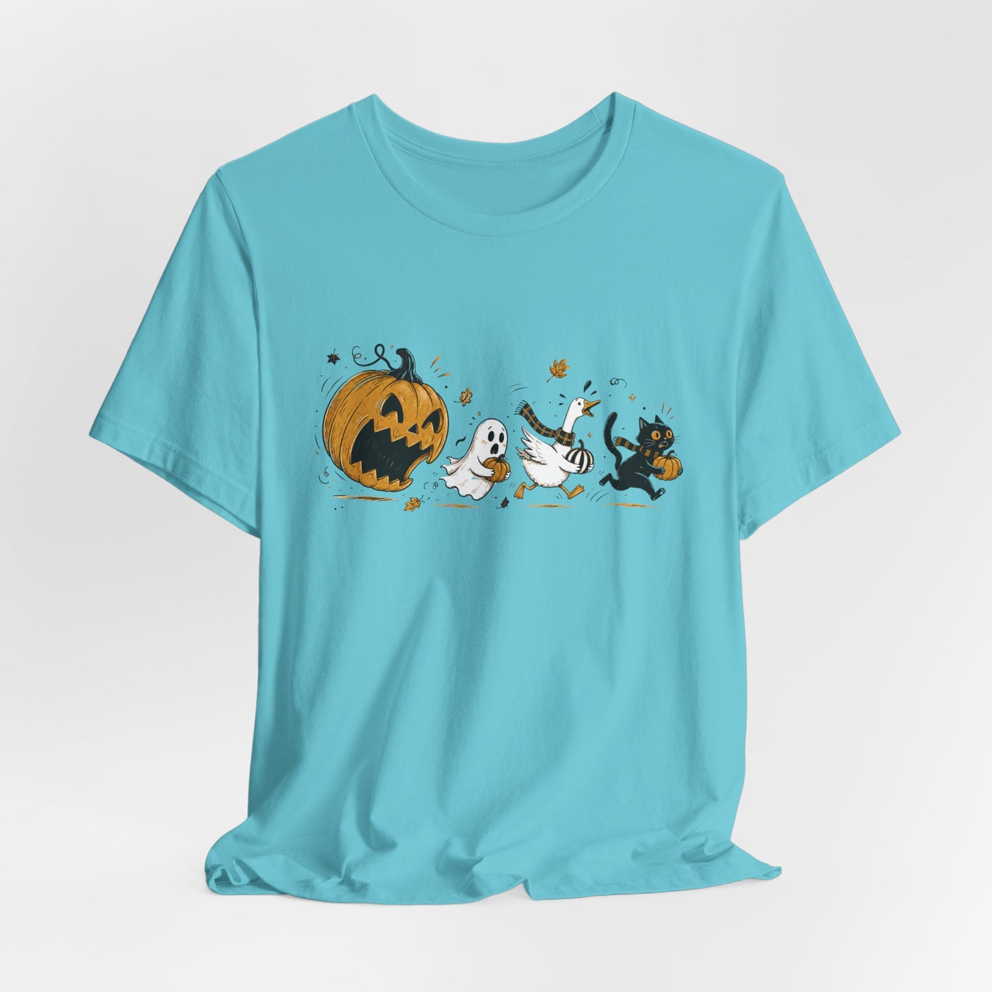 Vintage Style Halloween Pumpkin Ghosts Cats T-Shirt | Spooky Autumn Tee