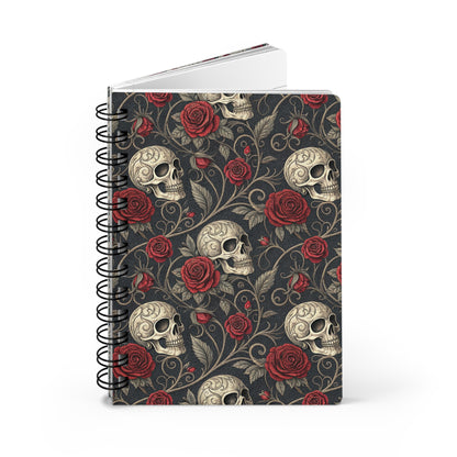 Skull and Red Roses Spiral Bound Journal | Gothic Floral Notebook