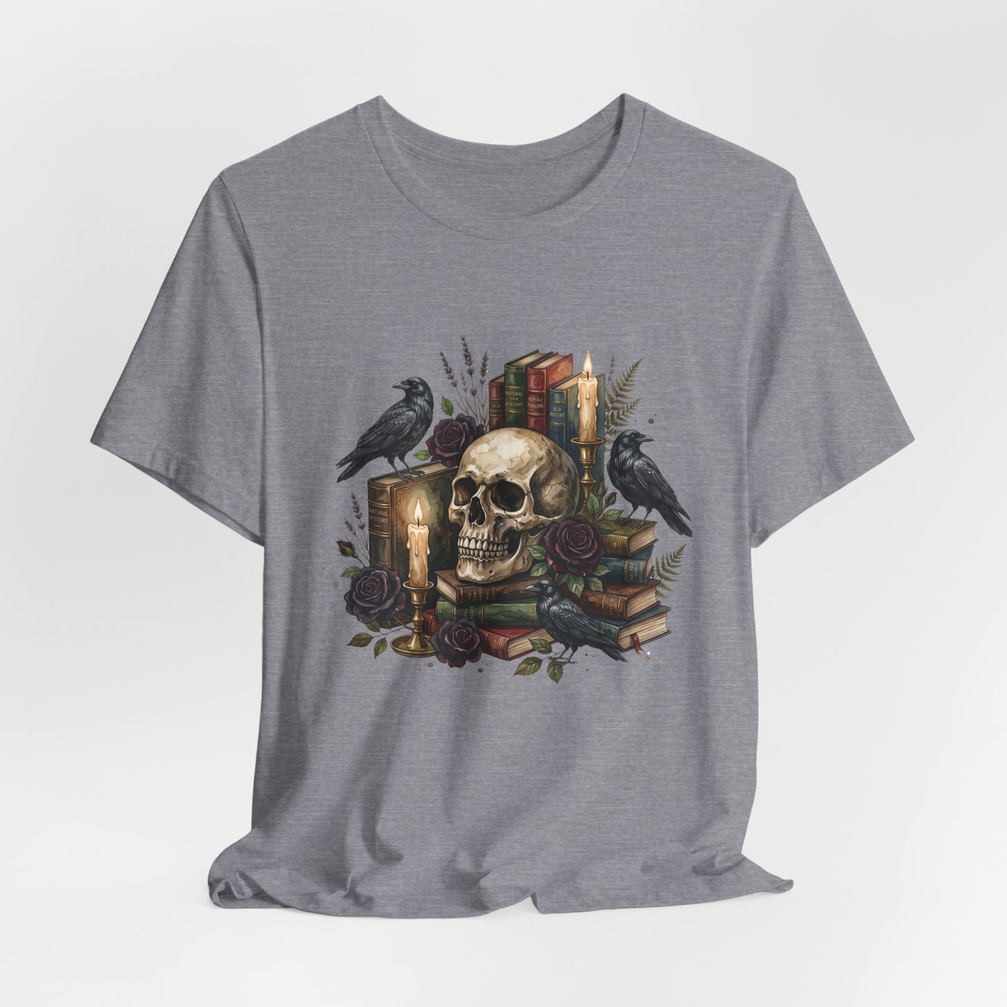 Skull and Ravens with Books Tee | Candlelit Gothic Skull T-Shirt