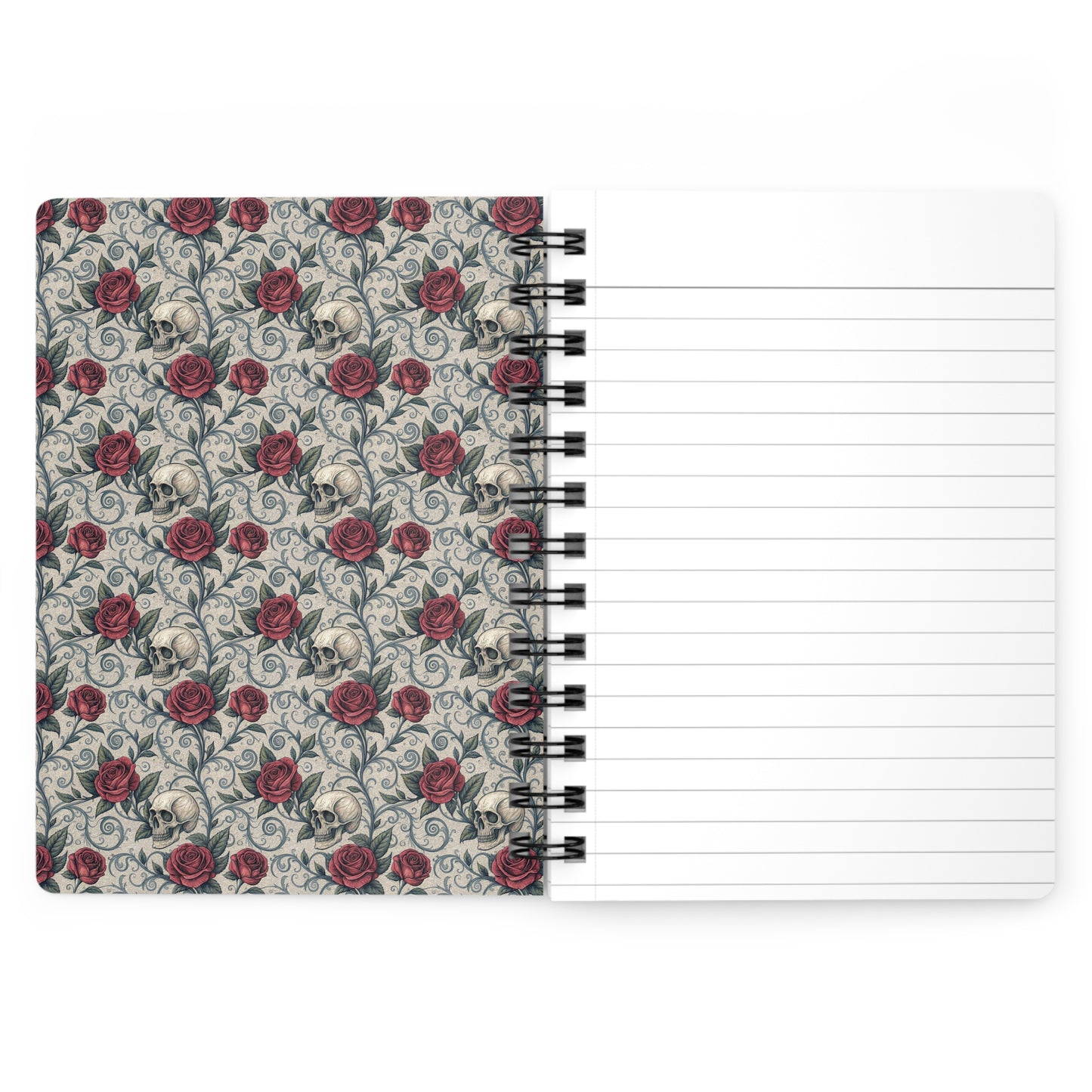 Skull and Red Roses Spiral Bound Journal | Gothic Floral Notebook
